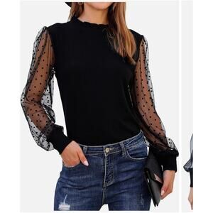 NWT blooming jelly Elegant Polka Dots Mesh Green Long Sleeve Blouse size XL